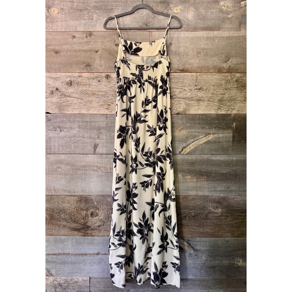 Monteau Los Angeles Floral Linen Blend Maxi Dress XL Black Cream Summer Vacation - Picture 5 of 8